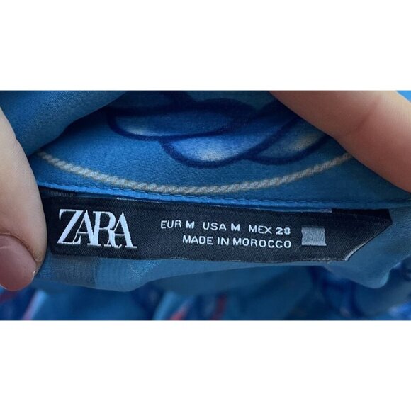 Zara Sheer Nautical Button Down Top M Blouse Oversized Preppy Beach Chain Rope - Picture 9 of 11